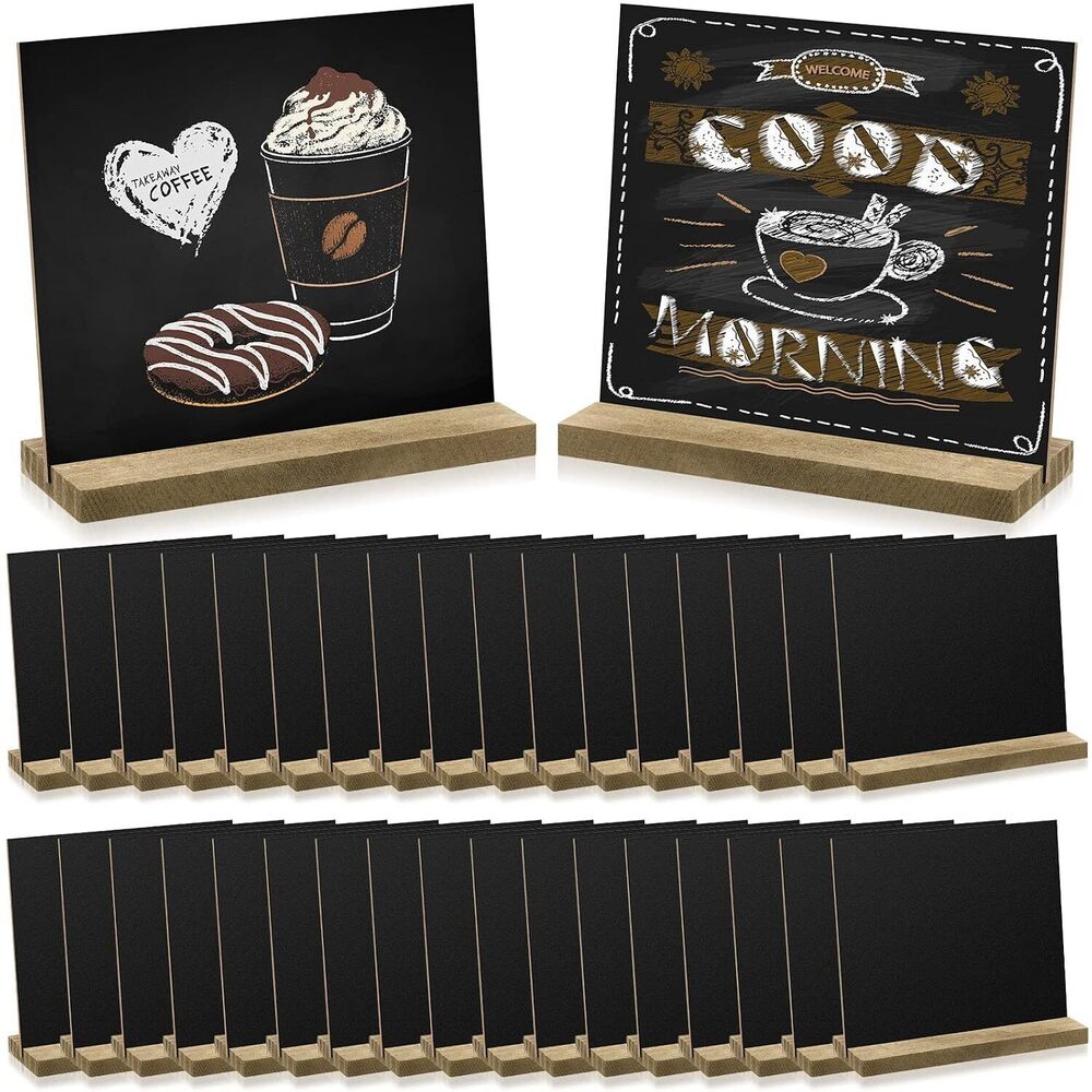 36 Pcs Mini Chalkboard Signs Tabletop with Stand 5 x 6 Inch Wooden